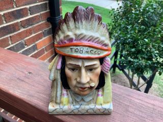 Vintage Ceramic Porcelain Indian Chief Head Tobacco Jar Humidor