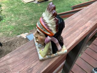 Vintage Ceramic Porcelain Indian Chief Head Tobacco Jar Humidor 3