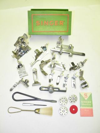 Vintage Singer Sewing Machine Accessory Kit 221 Fw,  Other Low Shanks Green Box