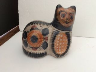 Large Vintage Mexican Tonala Burnished Pottery Cat