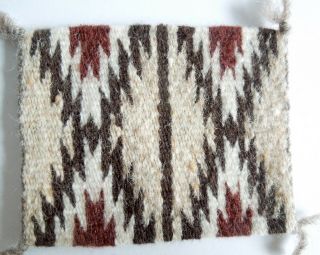 Navajo Miniature Rug 3.  8 X 3.  1 Inch Weaving Double Design Natural Wool