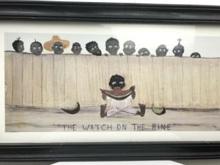 Antique Framed Black Americana Print " The Watch On The Rine " 19”x9.  5”