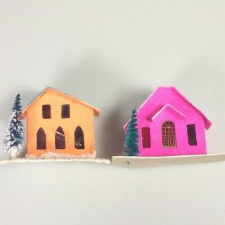 Vintage Christmas Decoration Putz House Miniature Mica Cardboard House 2
