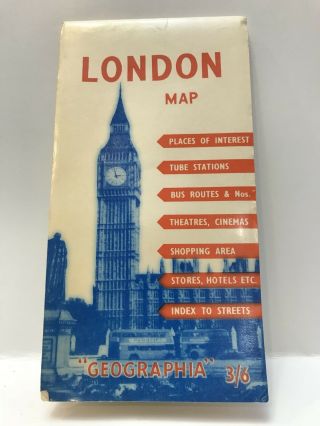 Vintage London England Foldout Map Street Index Guide Book Color Geographia 3/6