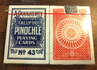2 Decks A.  Dougherty Tally - Ho Pinochle Playing Cards 43 Linoid Finish Ohio Made