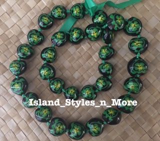Hawaii Wedding Green Kukui Nut Lei Graduation Luau Hula Necklace Hibiscus Turtle
