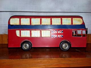 Double Decker Bus English London Red Uk Union Jack Flag Britain Decor Metal