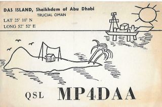 1960 Mp4daa Das Island Trucial Oman Qsl Radio Card.