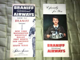 2 Vintage Braniff Airways Fold Out Route Map And Schedule - - 1956 And 1958