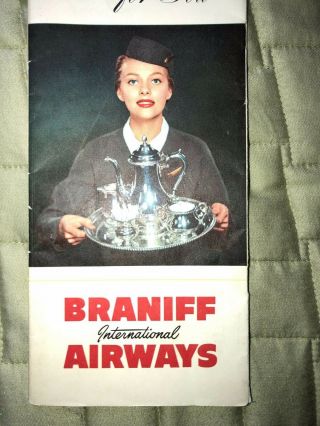 2 VINTAGE BRANIFF AIRWAYS FOLD OUT ROUTE MAP AND SCHEDULE - - 1956 AND 1958 5