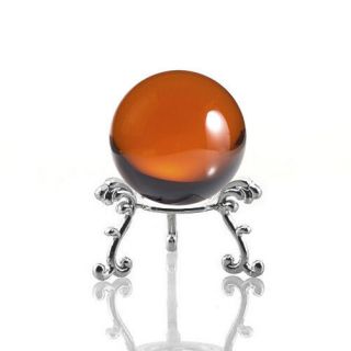 Amber Crystal Ball Sphere 60mm 2.  3 " With Silver Flower Stand In Gift Box