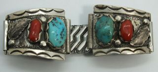 Carmelita Simplicio Zuni Watch Bracelet Native Sterling Turquoise Coral Le957
