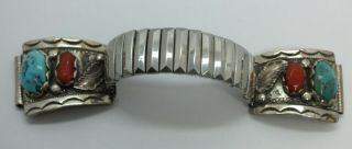 Carmelita Simplicio Zuni Watch Bracelet Native Sterling Turquoise Coral LE957 2