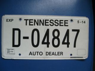 2013 - 14 Tennessee Auto Dealer License Plate D - 04847