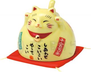 Pottery Maneki Neko Beckoning Lucky Cat 7200 - Y Mug Cup Yellow 65mm From Japan