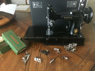 1954 Singer 221 Sewing Machine,  With Case & Attachments
