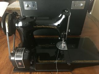 1954 Singer 221 sewing machine,  with case & attachments 2