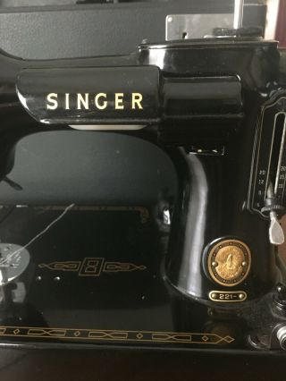 1954 Singer 221 sewing machine,  with case & attachments 4