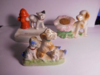 3 Vintage Japan Dogs - Peeing On Fire Hydrant Ashtray No Parking Bulldog &pin