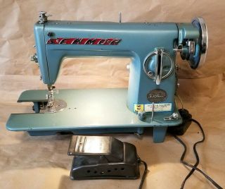 Antique Vintage Sewmor Deluxe Portable Sewing Machine Japan - Needs Belt