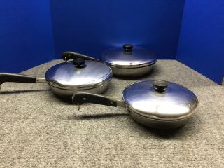 Revere Ware Copper Clad Stainless Skillet Set Of 3.  2 Process Patent 1 Clinton