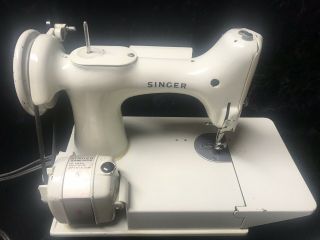 SINGER FEATHERWEIGHT 221 K PORTABLE WHITE SEWING MACHINE WITH GREEN CASE 1975 6
