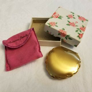 Vintage Elgin American Beauty Gold Tone Compact For Face Powder With Pouch & Box