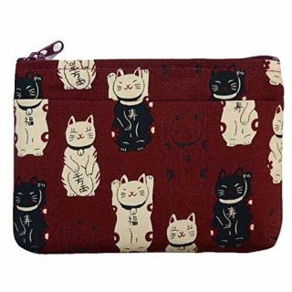 Maneki Neko Beckoning Cat Pocket Pouch Red Made In Japan Tb2717