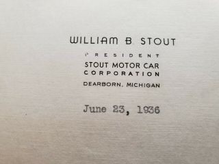 1936 Book Of Poems & Letter By Wm B Stout Signed X 2 Stout Motor Car Corp Scarab