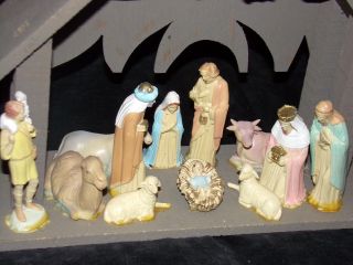 Vtg 1960s Hard Art Plastics Christmas Nativity Set Manger Creche 14pc 2