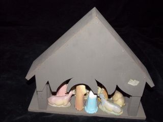 Vtg 1960s Hard Art Plastics Christmas Nativity Set Manger Creche 14pc 8
