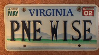 Virginia Vanity 2002 License Plate - Pne Wise - Penny Wise -