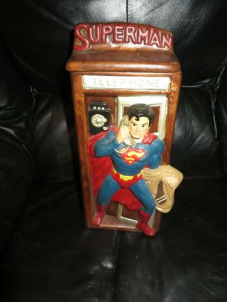 Vtg Rare Superman In Phone Booth Cookie Jar California Dc Comics 1978
