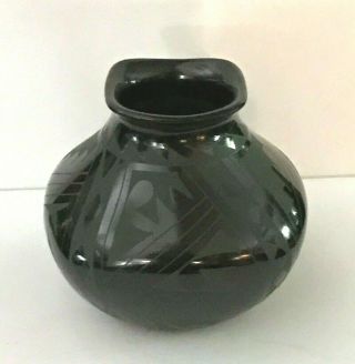 Mata Ortiz Casas Grandes Black Pottery Vase Signed Socorro Reyes Tag