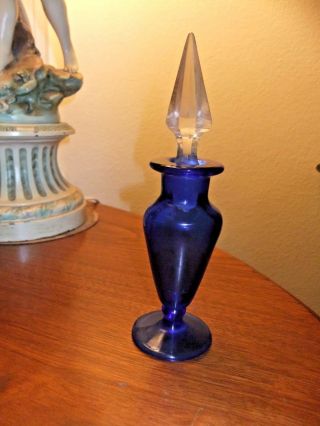 Vintage Cobalt Blue Urn - Shaped Perfume Bottle With Faceted Crystal Stopper