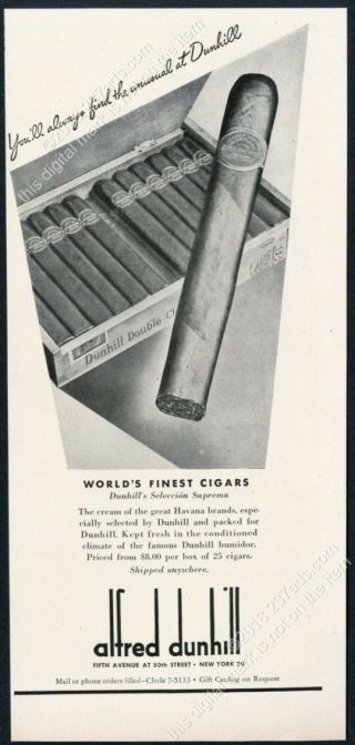 1947 H Upmann Havana Cuba Cuban Cigar Box Photo Alfred Dunhill Vintage Print Ad