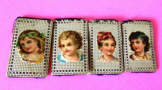 Antique 4 Sewing Needle Packs,  Paper Lace & Cross Stitch Cased Lady Portraits.