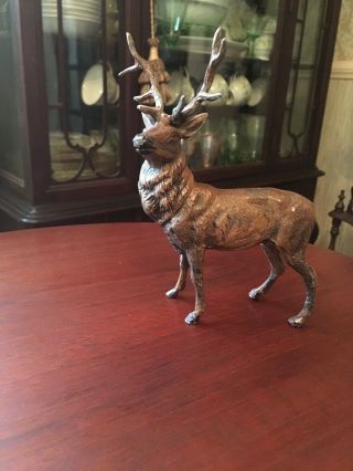 Vintage German Lead Metal Reindeer Christmas Putz Stag Buck Deer Figure 6.  25”