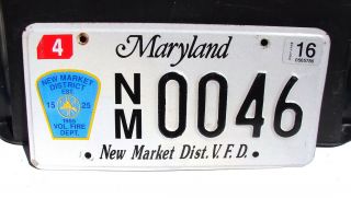 Maryland Market Fire Dept License Plate Firefighter Vfd Nm0046