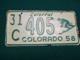 1958 Colorado Skier License Plate Ski Snowboard Vail Steamboat Springs