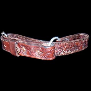 Vintage Figure 8 Tooled Leather 1 - 1/2 Inch Wide Strap Hobbles 31 - 1/2 Inches Long