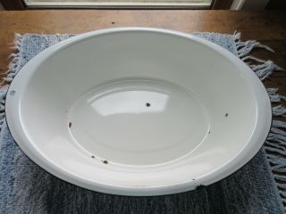Vtg White Oval Porcelain Enamelware Wash Basin Baby Bath 18 " X 12 1/2 " X 4 1/2 "