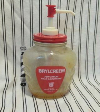 Vintage Barber Shop Brylcreem Hair Lotion Glass Pump Bottle Beecham Clinton N.  J.