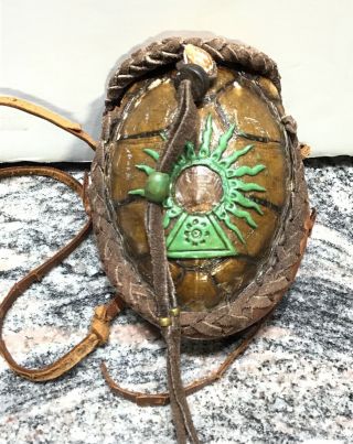Vintage Old Indian Turtle Shell & Leather Decorated Tobacco / Medicine Pouch Bag