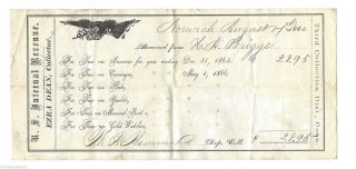 1865 U.  S.  Internal Revenue Tax Receipt Norwich Ct Briggs Hammond