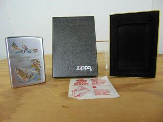 Vintage 1968 Zippo Lighter With Fly Fisherman Catching A Big Fish -