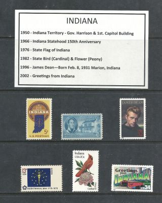 Indiana - 6 U.  S.  Stamps Ready To Frame/display