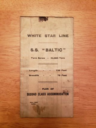 Rare White Star Line Baltic 2nd Class Desk Plan Foldout Poster Titanic 2