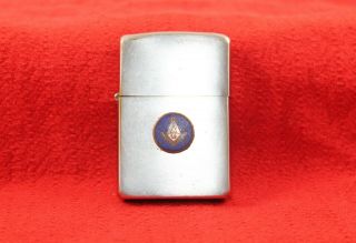 Vintage 1956 Zippo Lighter Brushed Chrome Masonic Mason Emblem Good Spark 2