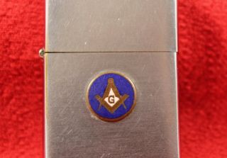 Vintage 1956 Zippo Lighter Brushed Chrome Masonic Mason Emblem Good Spark 3